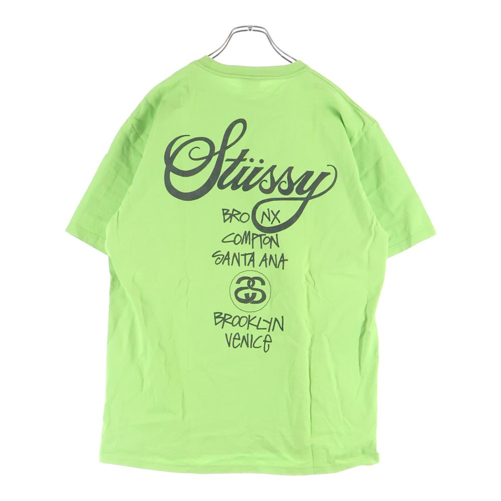 STUSSY(ステューシー) WORLD TOUR TEE 両面プリント クルーネック ワールドツアー 半袖Tシャツ カットソー グリーン