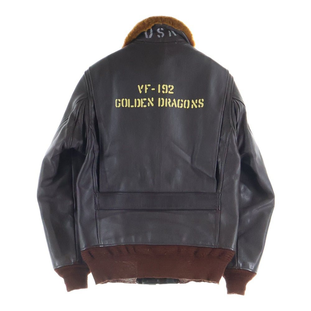 THE REAL McCOY'S(ザリアルマッコイ) G-1 FLIGHT JACKET ボアカラー ドラゴン刺繍 レザー フライトジャケット ブラウン
