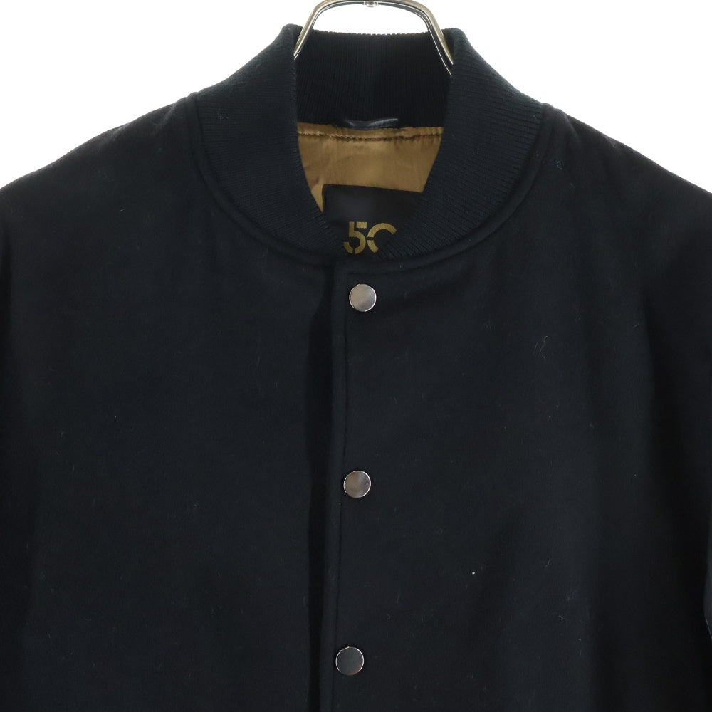 Cinquanta(チンクアンタ) レザー切り替え ウールスタジアムジャンパー スタジャン ブラック H-515
