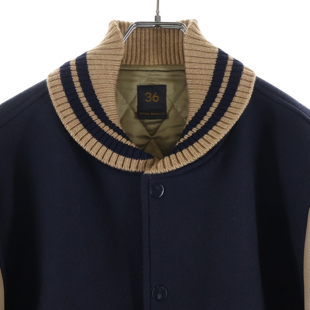SCYE BASICS(サイベーシックス) SUPER140 MELTON VARSITY JACKET メルトン バーシティジャケット スタジャン ネイビー 5723-63500