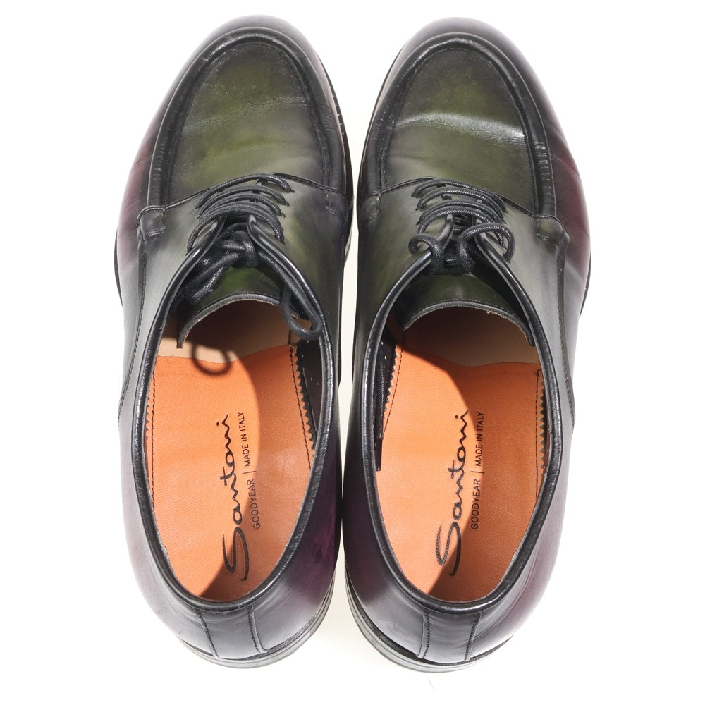 Santoni(サントーニ) パティーヌ レザー ダービーシューズ グリーン/バーガンディ