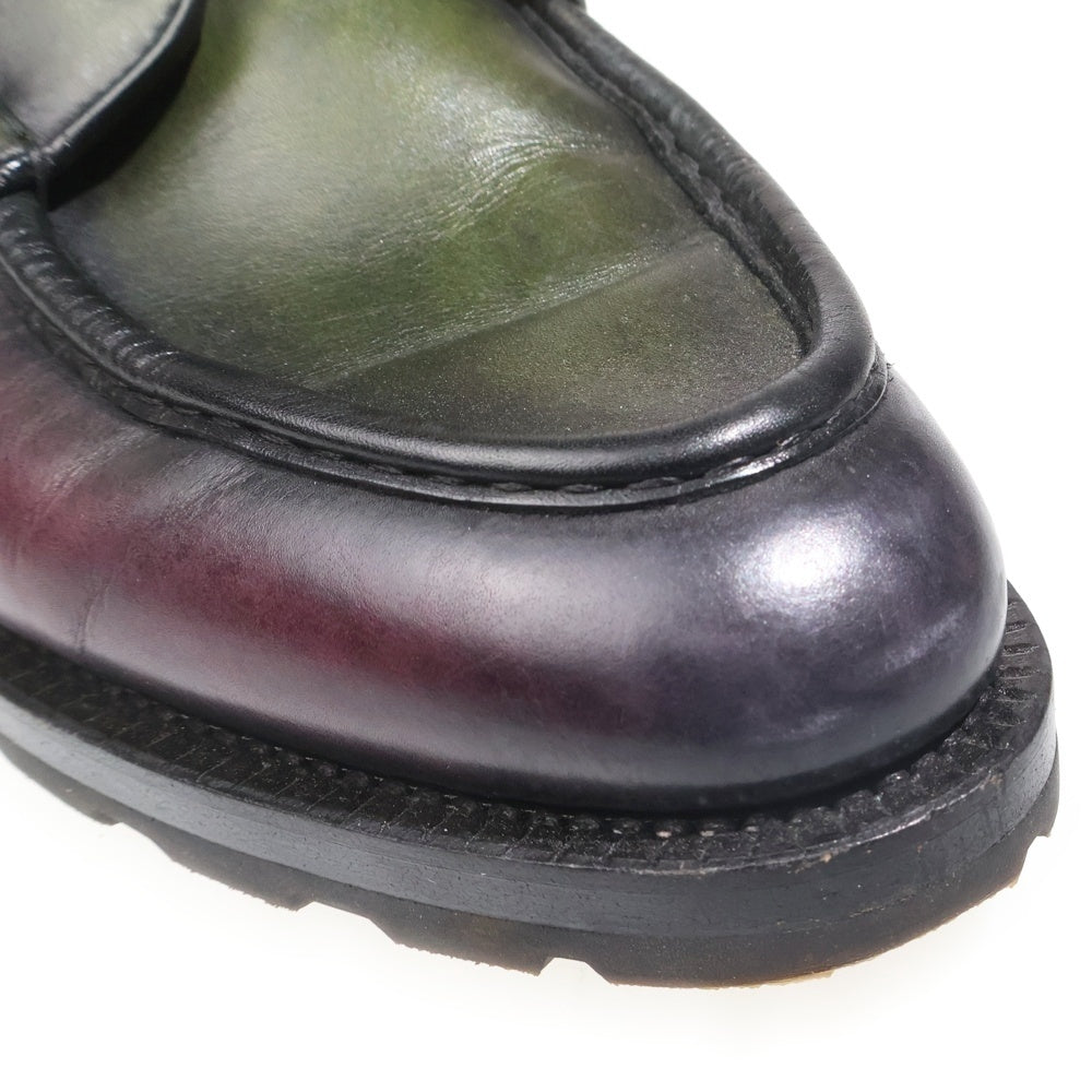 Santoni(サントーニ) パティーヌ レザー ダービーシューズ グリーン/バーガンディ