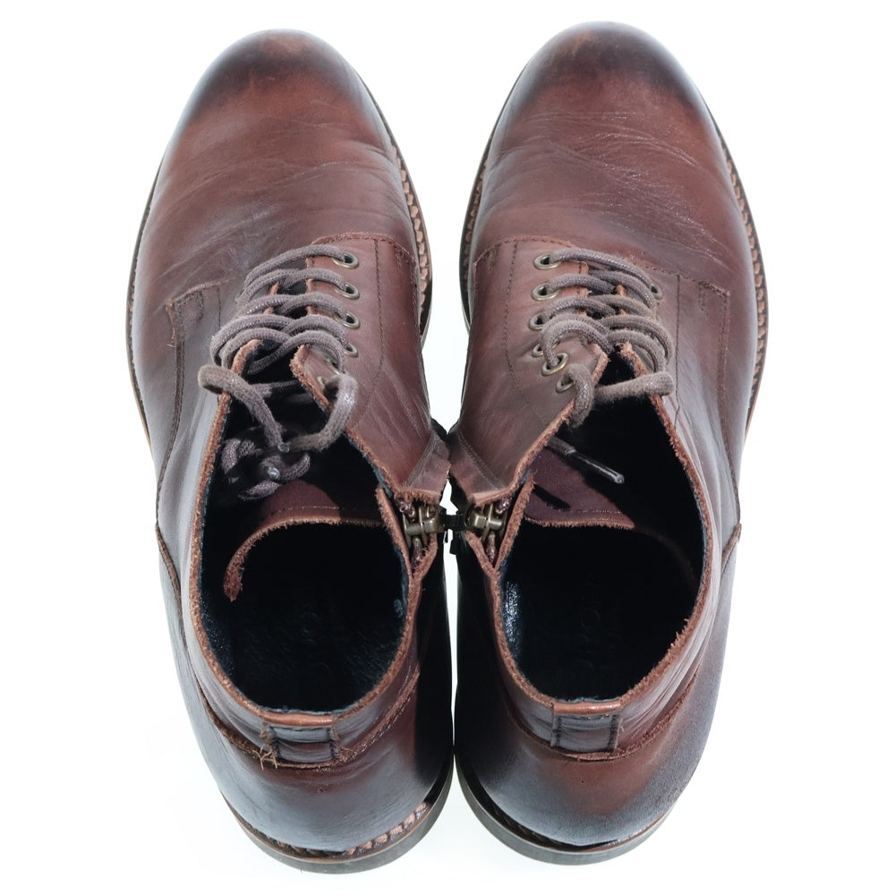 PADRONE(パドローネ) サイドジップ レースアップブーツ ブラウン