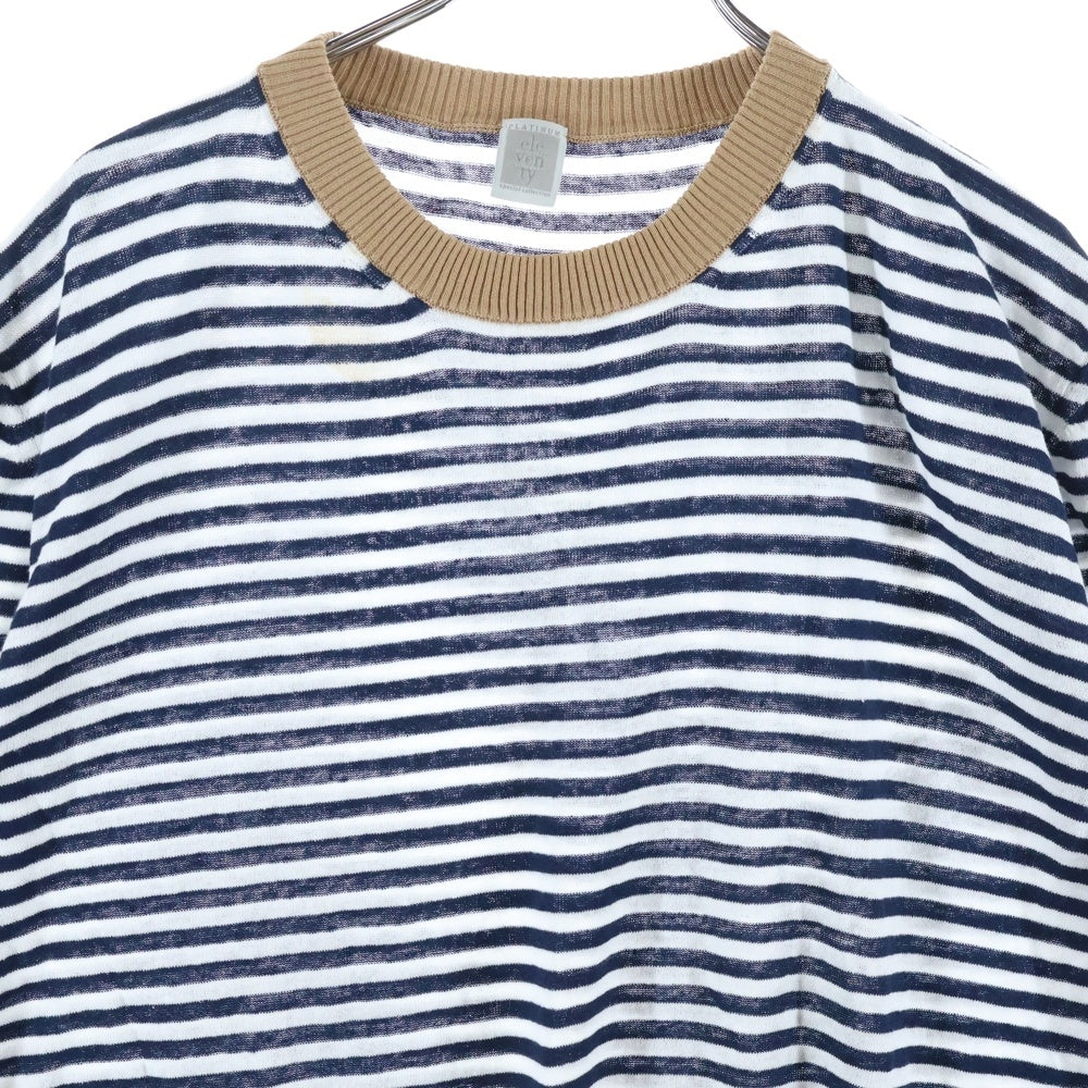 eleventy(イレブンティー) リネン ボーダーTシャツ ホワイト/ネイビー