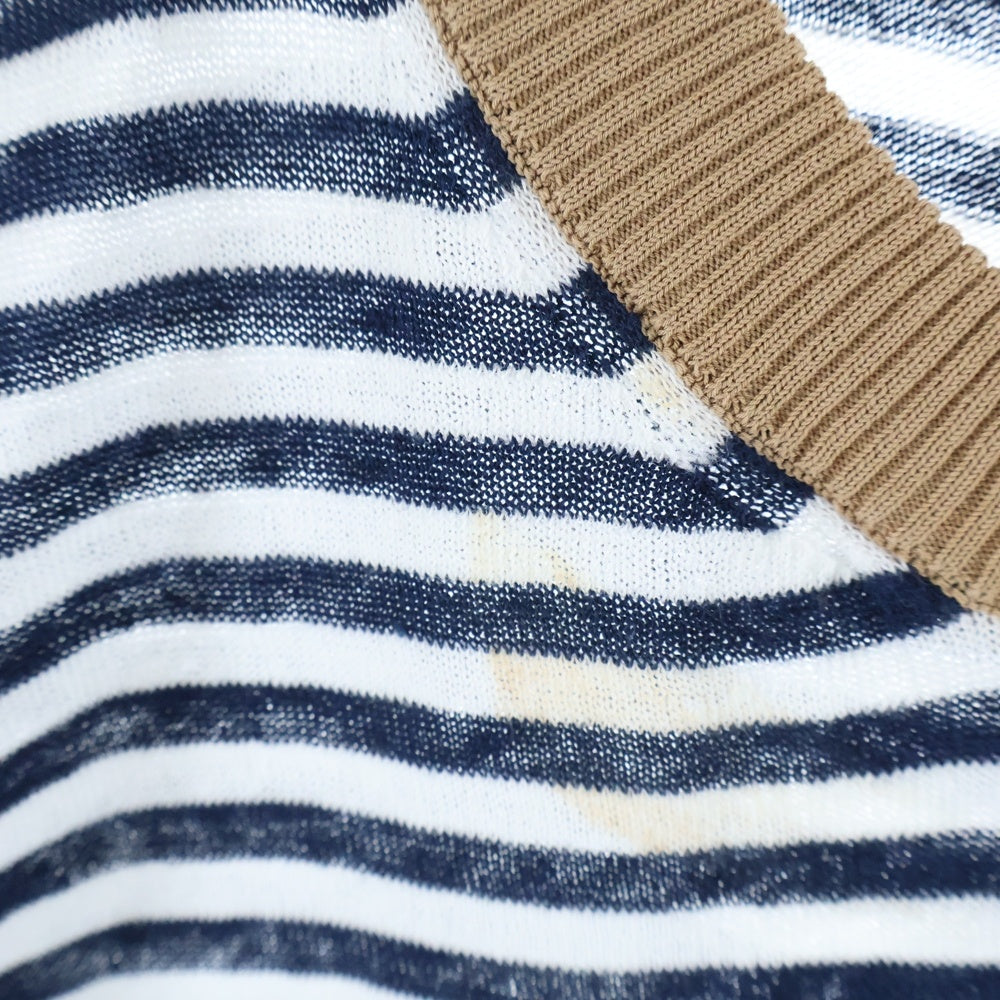 eleventy(イレブンティー) リネン ボーダーTシャツ ホワイト/ネイビー