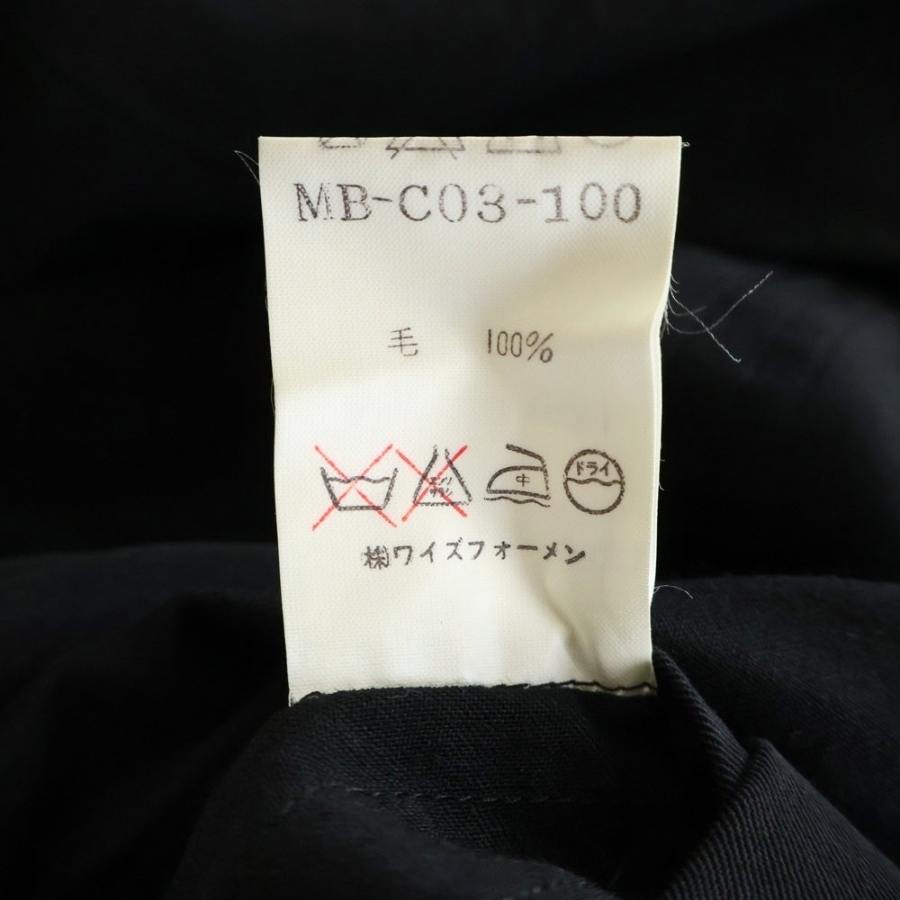 Y's for men(ワイズフォーメン) 90S 茶タグ ダブルフラップポケット ウール フーデッド ジップアップ ロングコート ブラック MB-C03-100