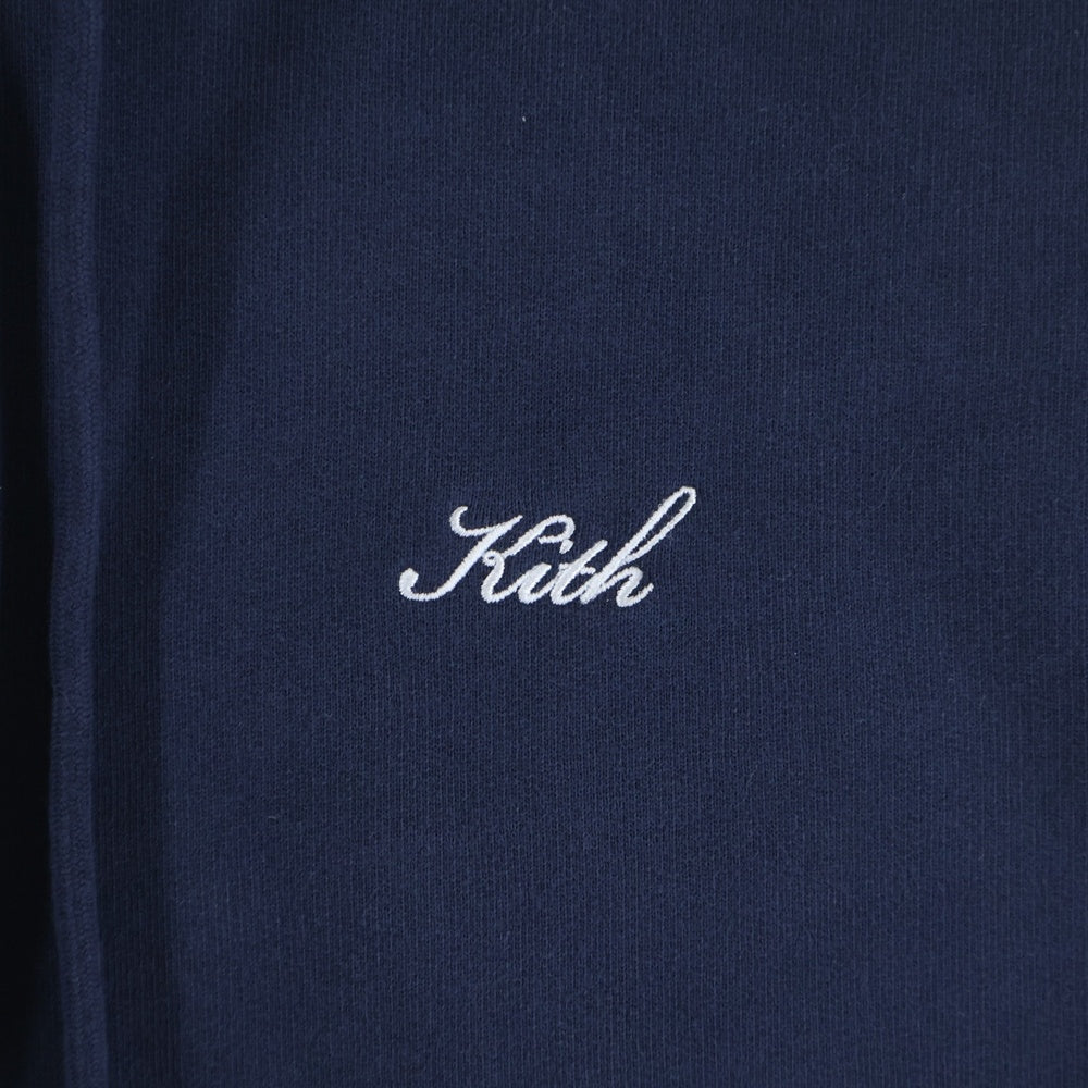 KITH(キス) ロゴ刺繍 プルオーバースウェットパーカー フーディー ネイビー KHM031898