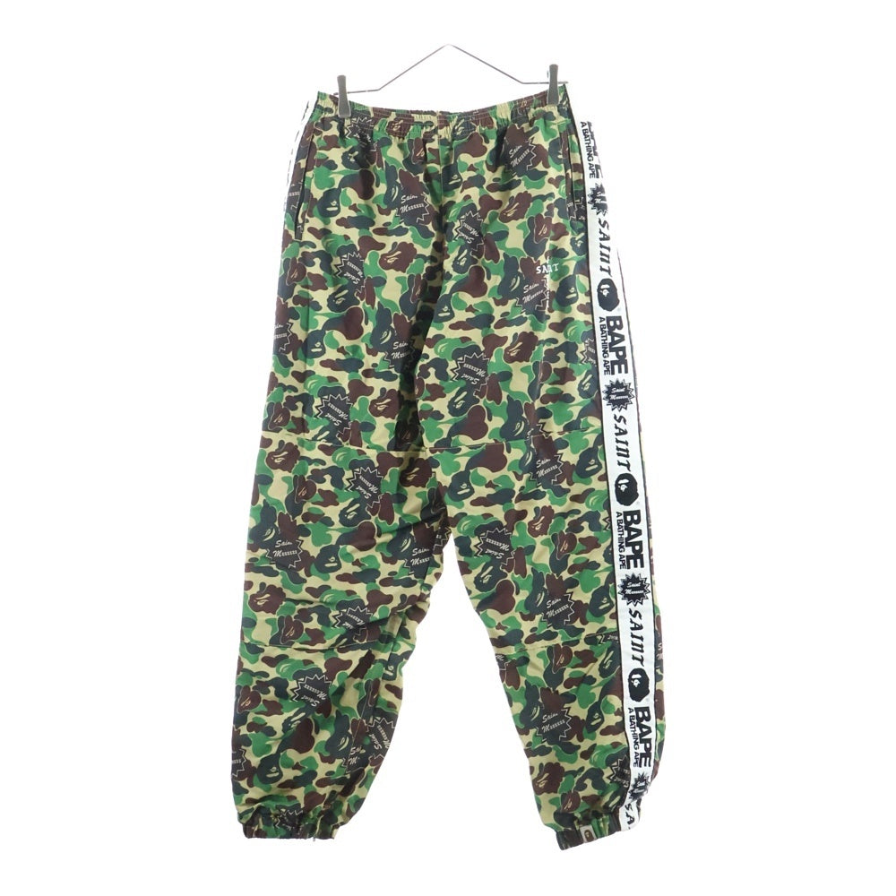 SAINT MICHAEL(セントマイケル) 24SS ×A BATHING APE TRACK PNT アベイシングエイプ サルカモ柄 サイドライントラックパンツ グリーン SM-YS8-0000-C30