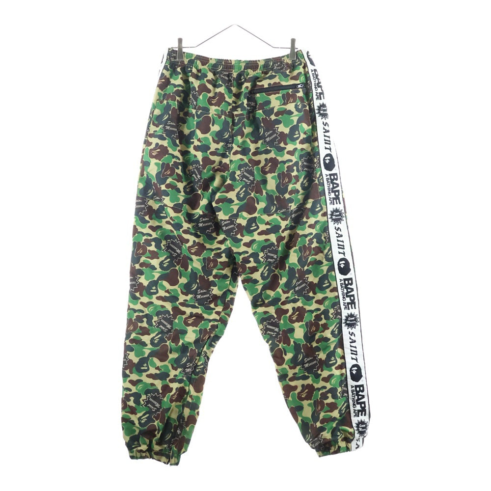 SAINT MICHAEL(セントマイケル) 24SS ×A BATHING APE TRACK PNT アベイシングエイプ サルカモ柄 サイドライントラックパンツ グリーン SM-YS8-0000-C30