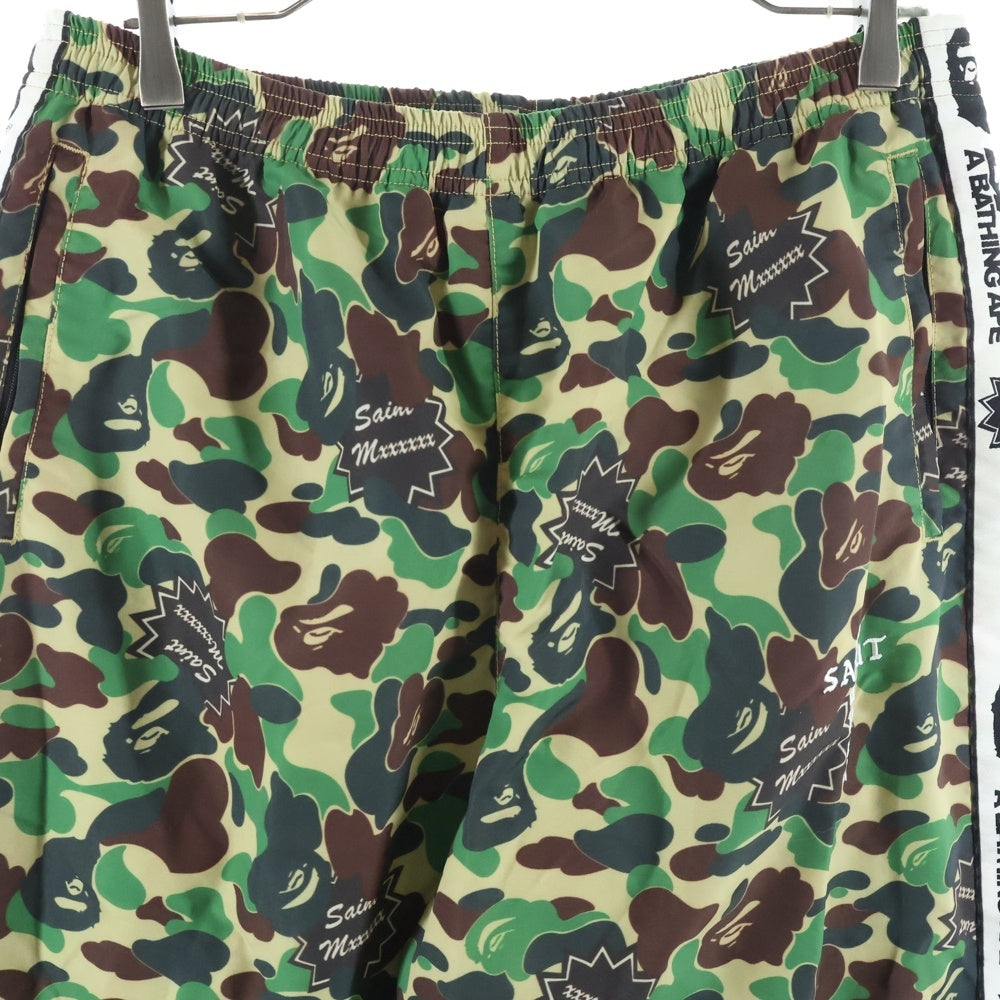 SAINT MICHAEL(セントマイケル) 24SS ×A BATHING APE TRACK PNT アベイシングエイプ サルカモ柄 サイドライントラックパンツ グリーン SM-YS8-0000-C30