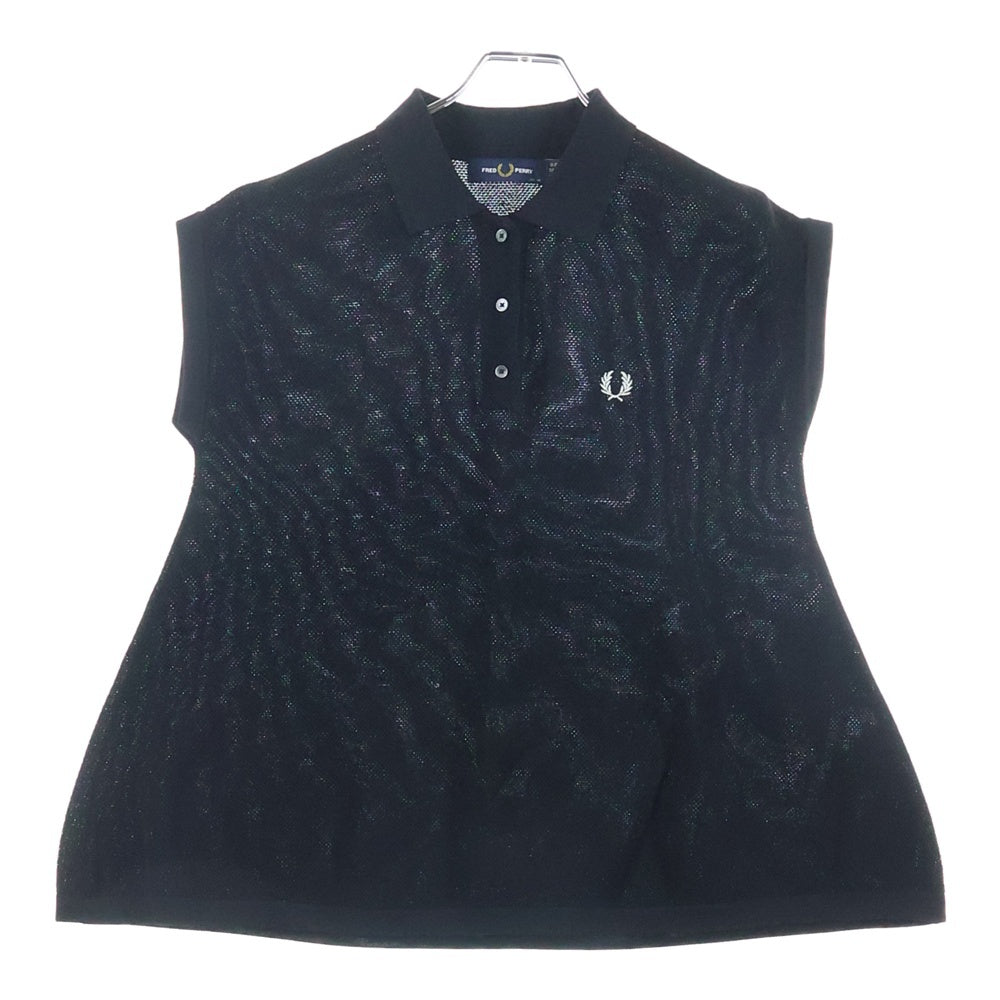 FRED PERRY(フレッドペリー) メッシュ ロゴエンブロイダリー ノースリーブポロシャツ ブラック FZ5413