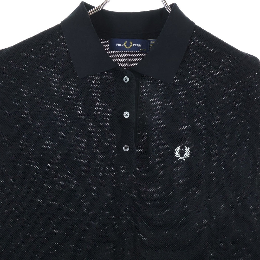 FRED PERRY(フレッドペリー) メッシュ ロゴエンブロイダリー ノースリーブポロシャツ ブラック FZ5413