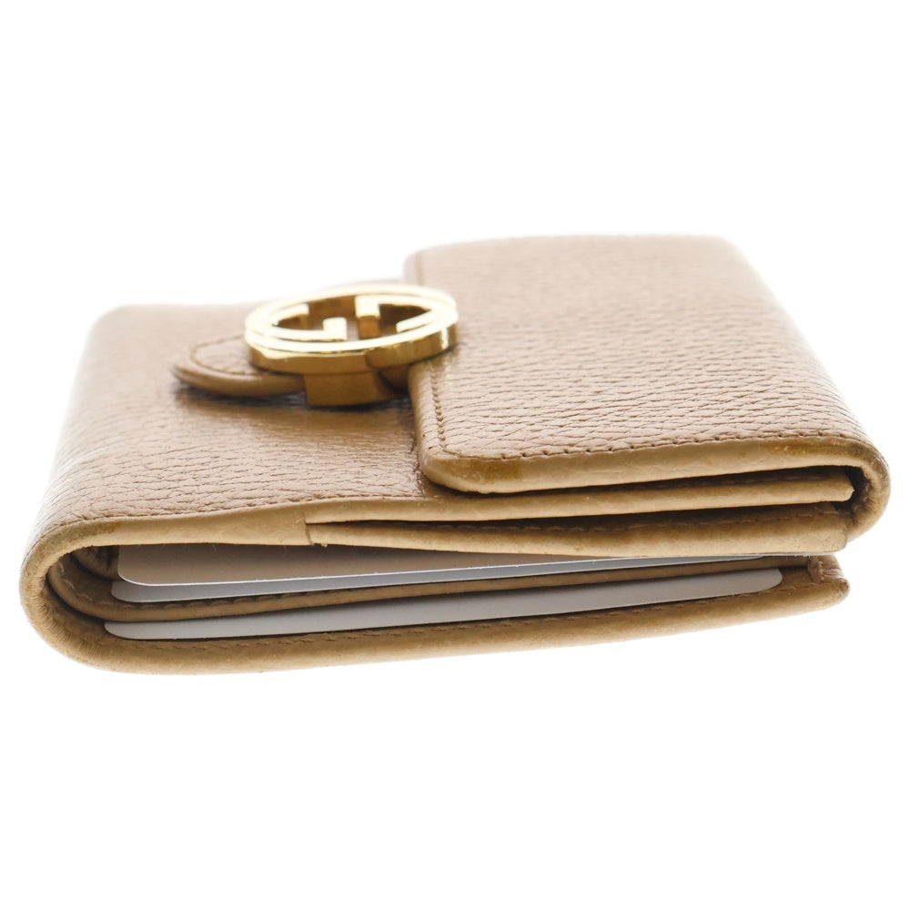 GUCCI(グッチ) インターロッキング GG レザー ウォレット 二つ折り財布 ベージュ 615525