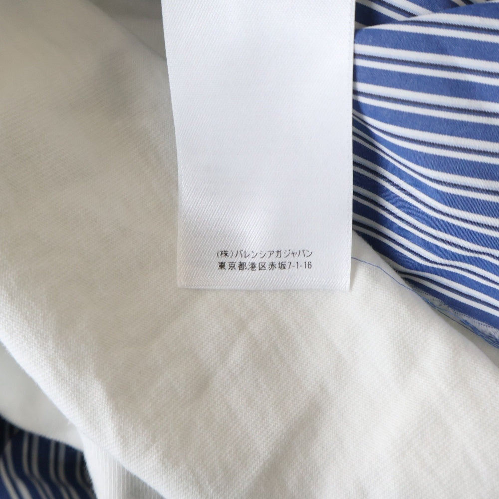 BALENCIAGA(バレンシアガ) BLUE SHIRT WITH LOGO ブルー ロゴデザイン ダメージ加工 ストライプ柄 ドッキング 長袖シャツ ブルー 661417 TKM23 4011