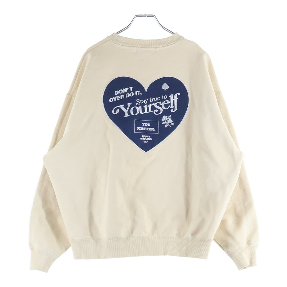 WIND AND SEA(ウィンダンシー) ロゴ刺繍 バックハートパッチ クルーネック スウェット トレーナー ベージュ WDS-O-HTSP-25-Q2-CS-06