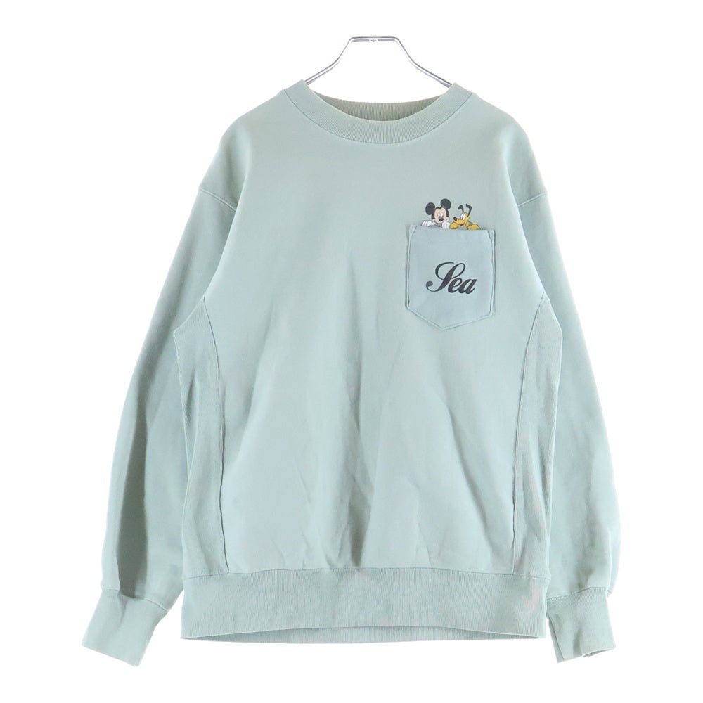 WIND AND SEA(ウィンダンシー) ×DISNEY MICKEY CREW NECK SWEAT ディズニー キャラクタープリント クルーネック スウェット トレーナー ブルー WDS-C-DSN-24-Q2-02