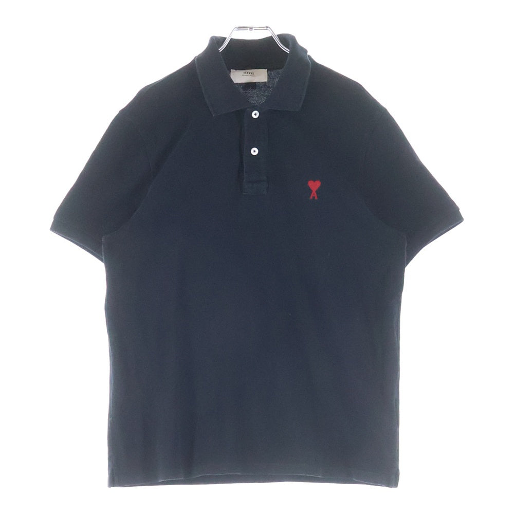 AMI Alexandre Mattiussi(アミアレクサンドルマテュッシ) AMI de Coeur ロゴエンブロイダリー 半袖ポロシャツ ブラック BFHPL001