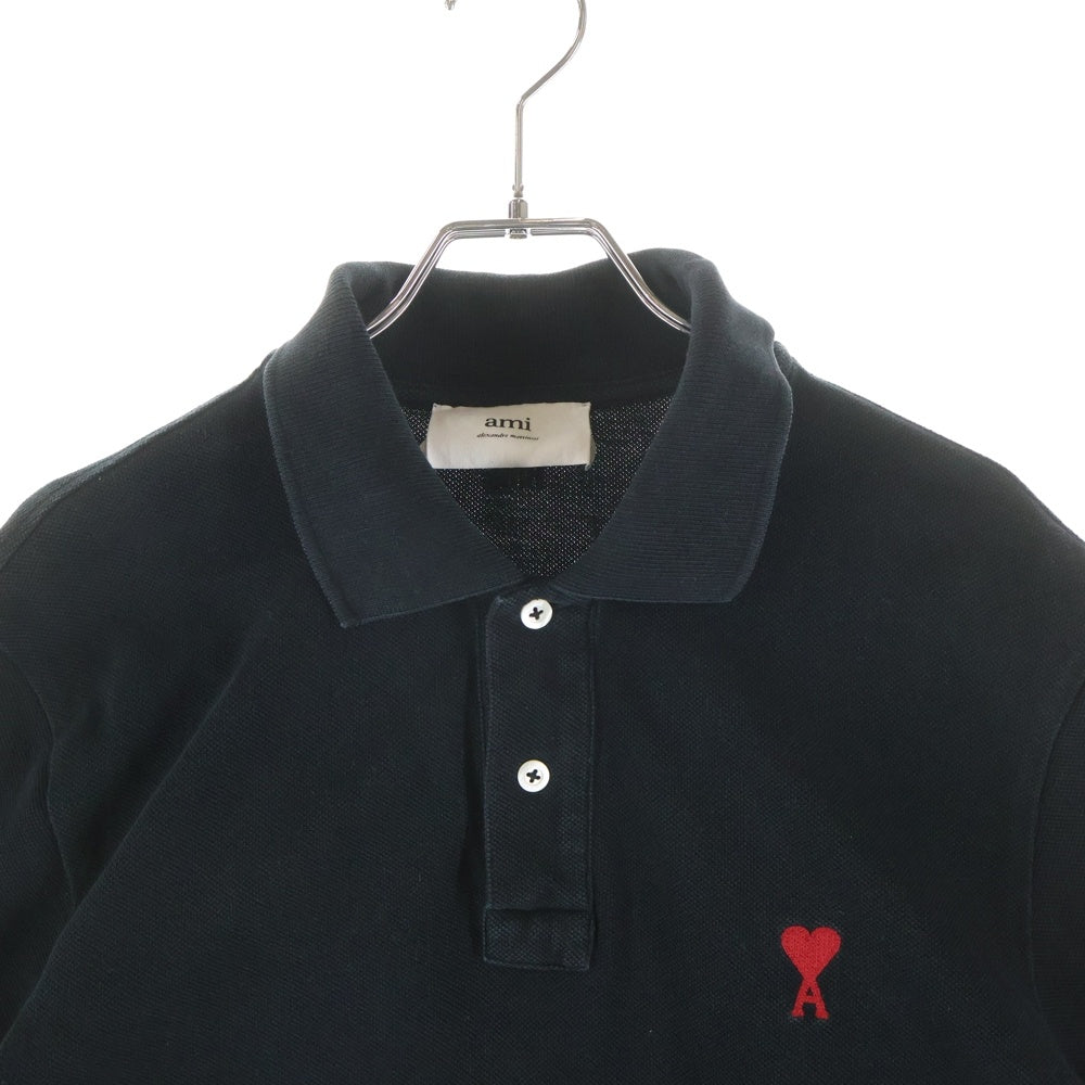 AMI Alexandre Mattiussi(アミアレクサンドルマテュッシ) AMI de Coeur ロゴエンブロイダリー 半袖ポロシャツ ブラック BFHPL001
