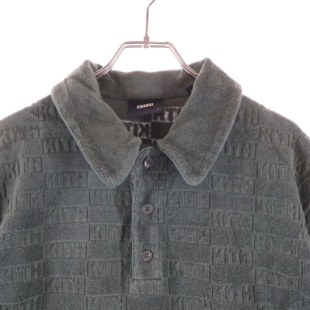 KITH(キス) Graham Polo Court グラハム 総柄 パイル 半袖ポロシャツ グリーン KHM031070