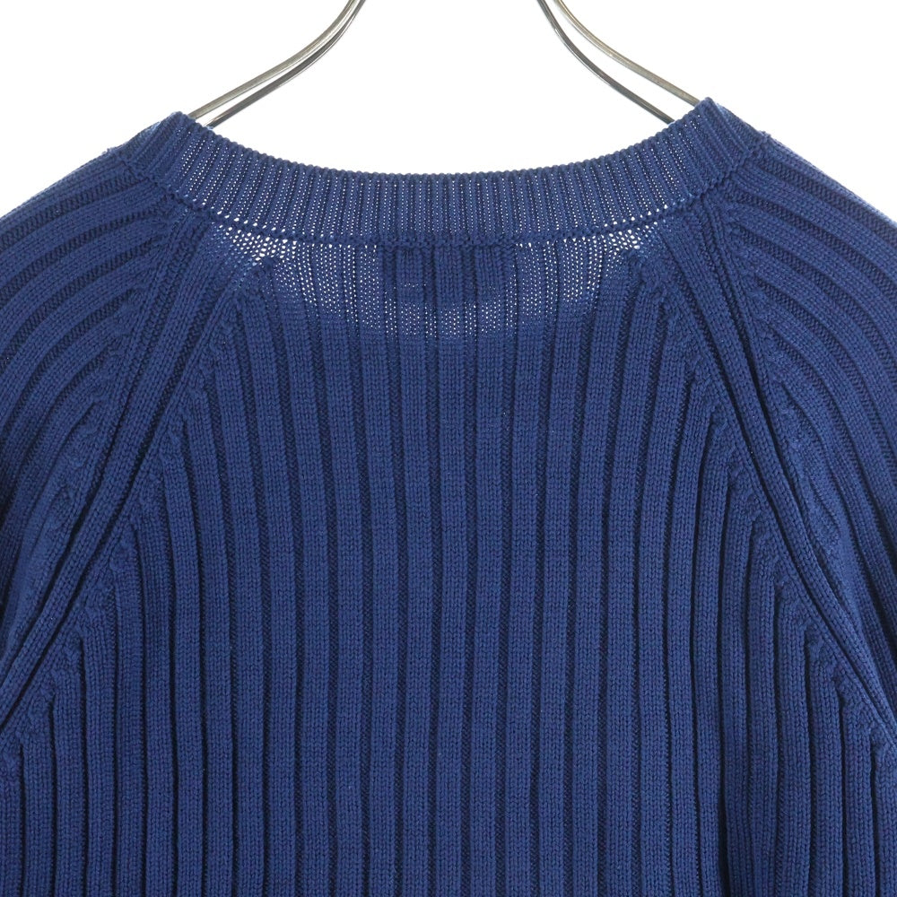 HERMES(エルメス) ウール ショルダーボタン リブニット クルーネックセーター ブルー