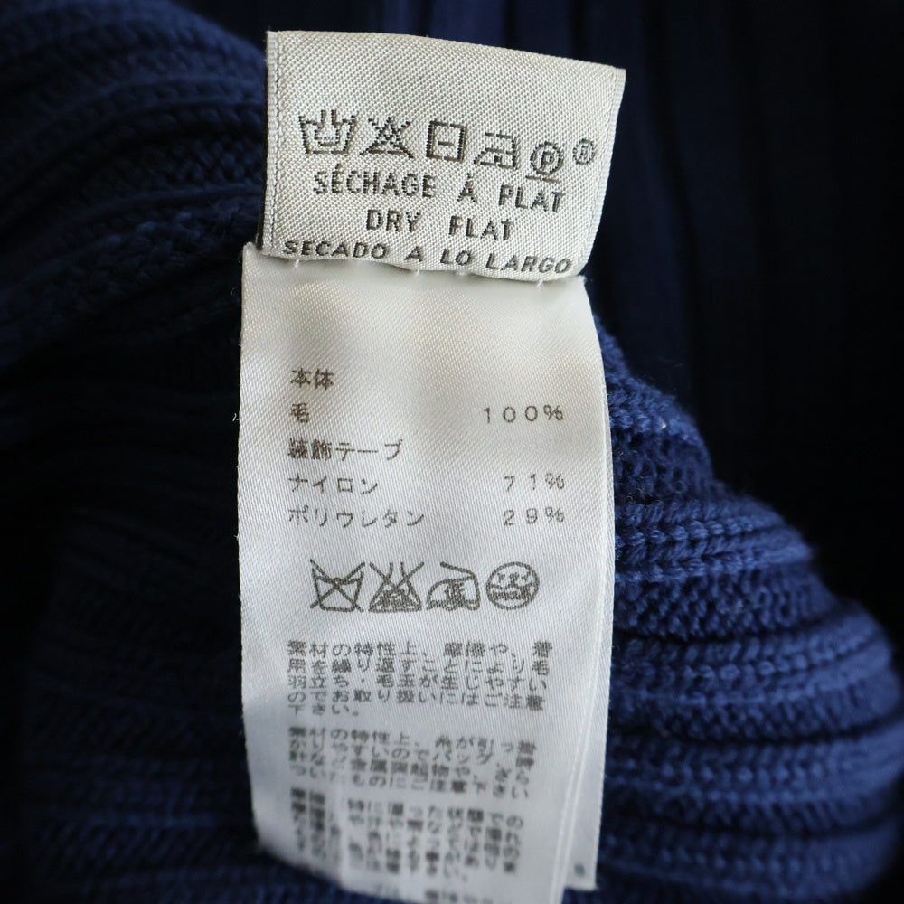 HERMES(エルメス) ウール ショルダーボタン リブニット クルーネックセーター ブルー