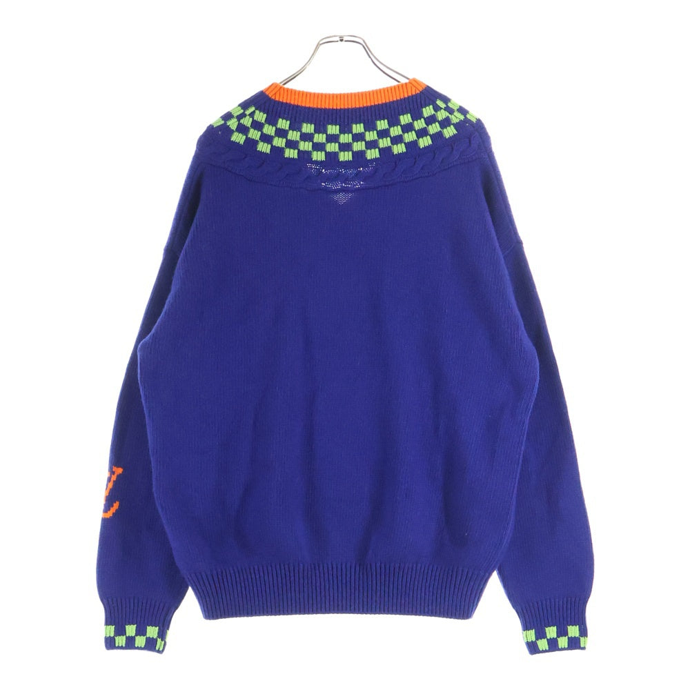 LOUIS VUITTON(ルイヴィトン) 21SS カシミヤ混 ダミエ Vネックニット セーター ブルー RM211 ZRS HKN61W