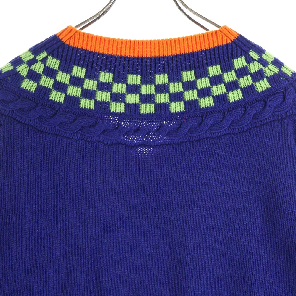 LOUIS VUITTON(ルイヴィトン) 21SS カシミヤ混 ダミエ Vネックニット セーター ブルー RM211 ZRS HKN61W