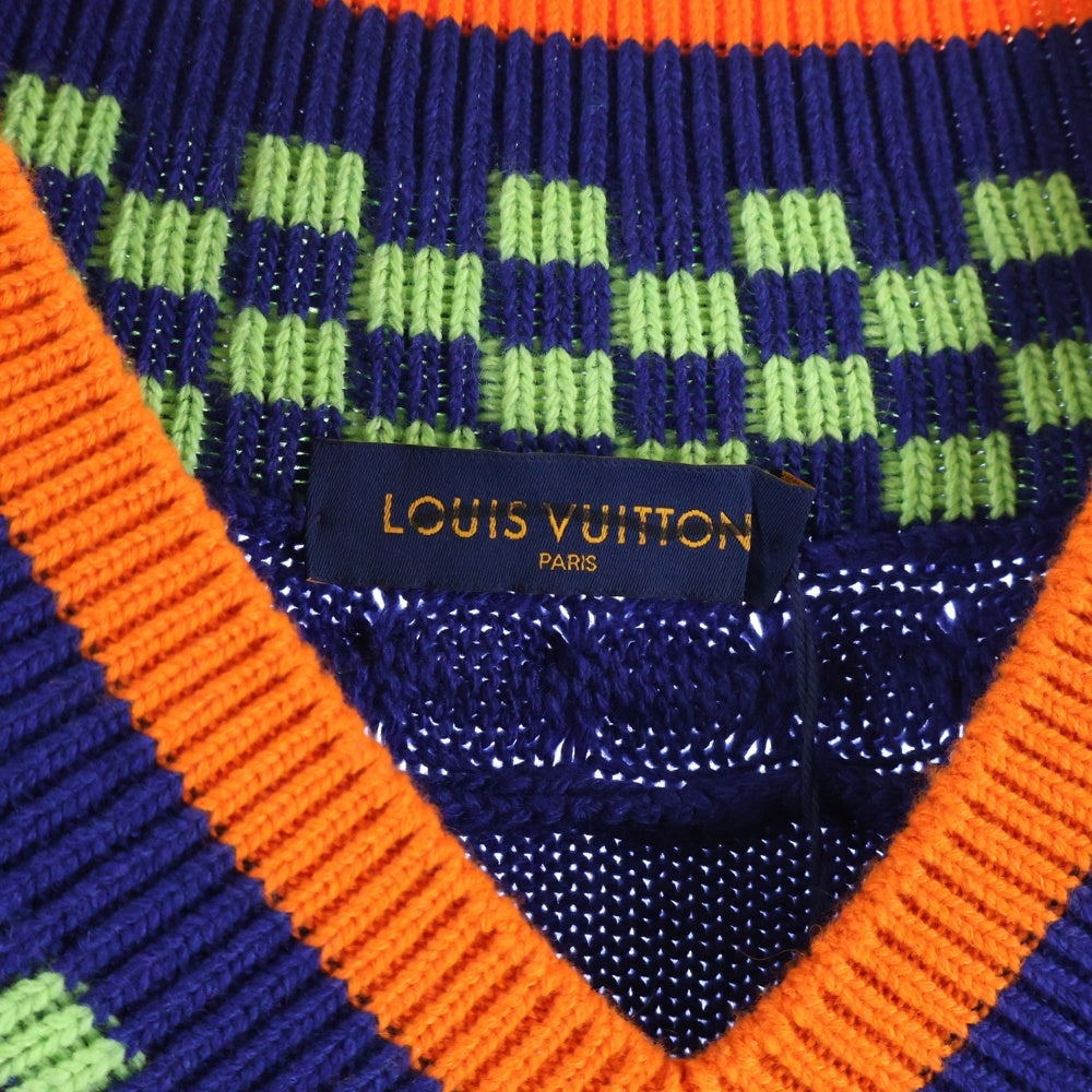 LOUIS VUITTON(ルイヴィトン) 21SS カシミヤ混 ダミエ Vネックニット セーター ブルー RM211 ZRS HKN61W