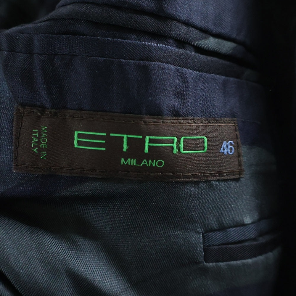 ETRO(エトロ) ウール ストライプデザイン 2Bテーラードジャケット センタープレス スラックスパンツ シルクベスト 3ピース セットアップ ネイビー