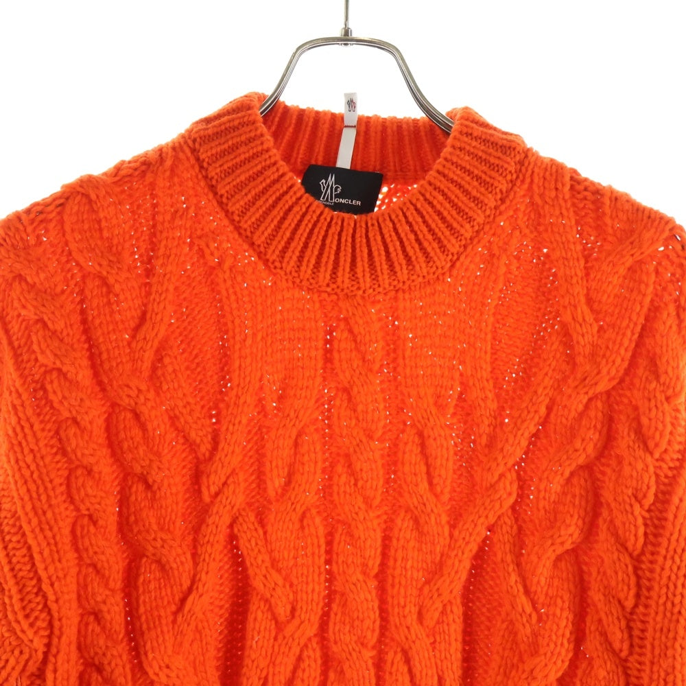 MONCLER(モンクレール) 22AW ウール混 サイドスナップボタン ケーブルニット クルーネックセーター オレンジ H20979C0004