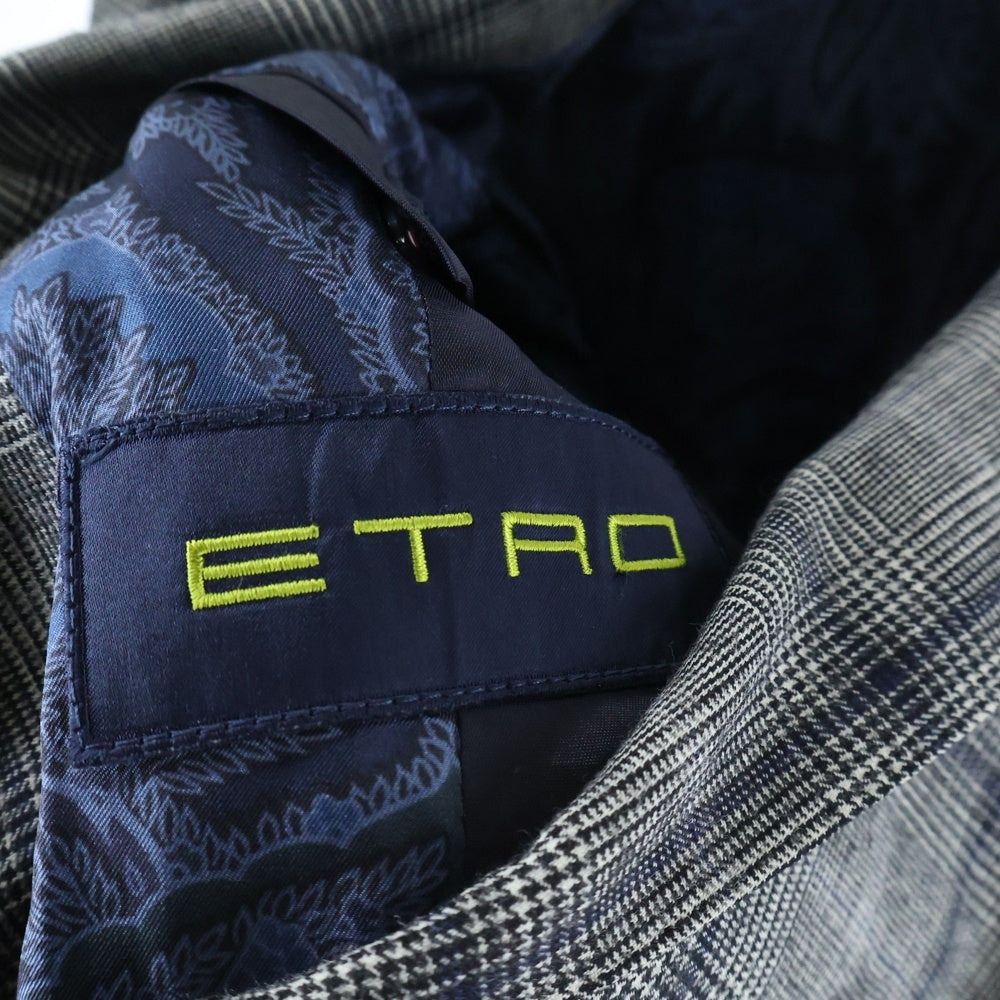 ETRO(エトロ) ウール チェック 2Bテーラードジャケット センタープレス スラックスパンツ セットアップ グレー