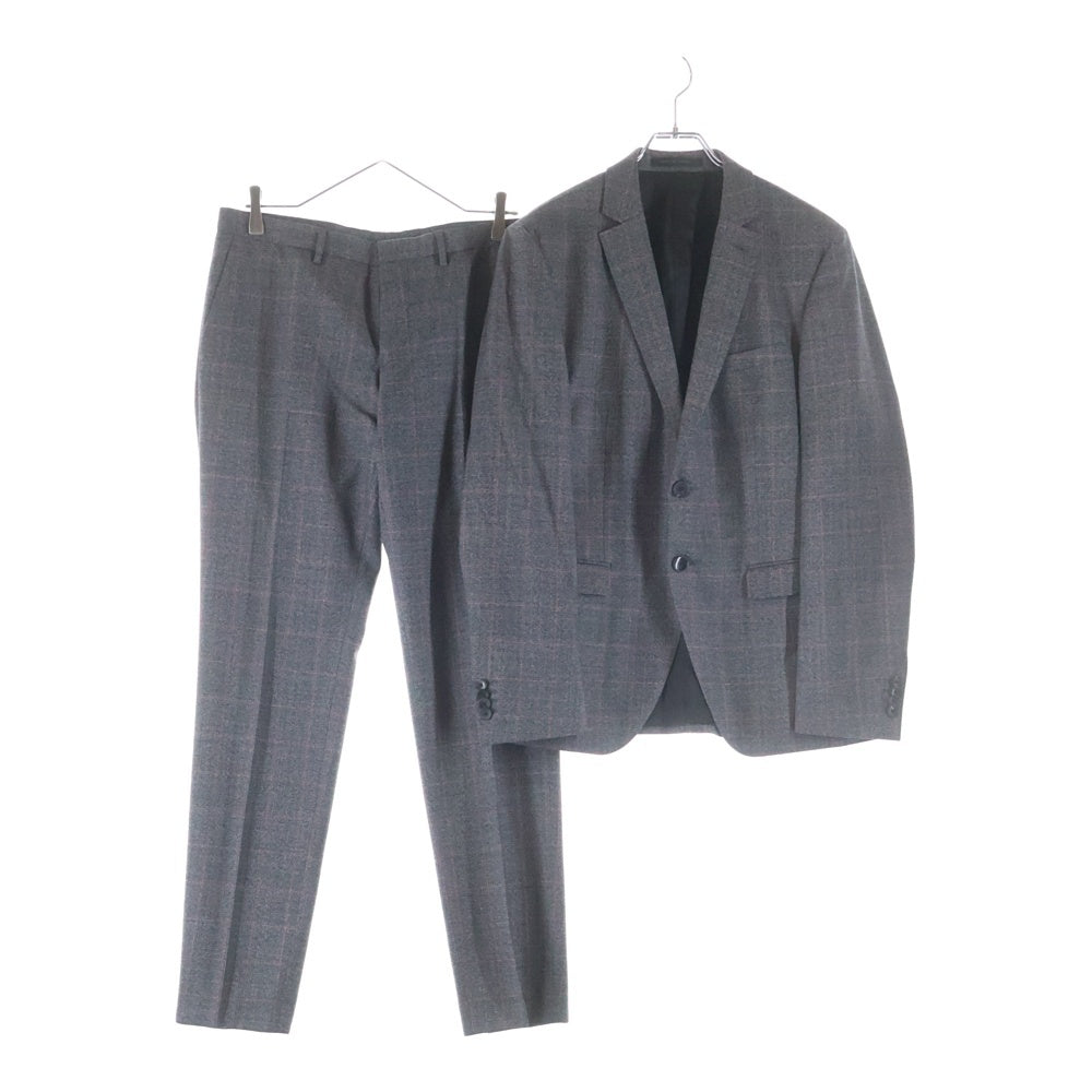 HUGO BOSS(ヒューゴボス) ウール チェック 2Bテーラードジャケット センタープレス スラックスパンツ 2ピース セットアップ グレー