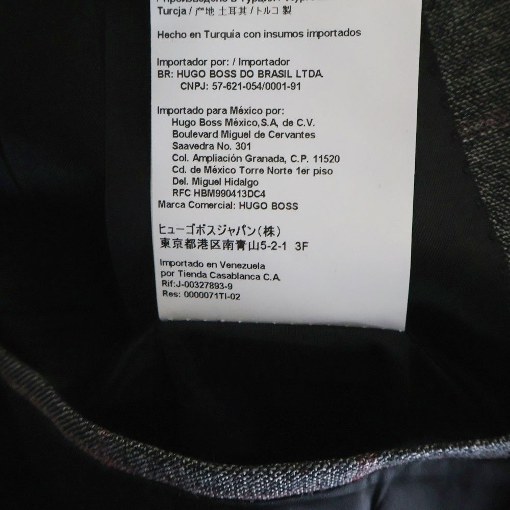 HUGO BOSS(ヒューゴボス) ウール チェック 2Bテーラードジャケット センタープレス スラックスパンツ シルクベスト 3ピース セットアップ グレー