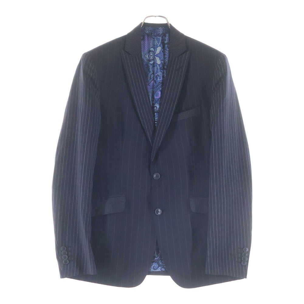 ETRO(エトロ) ウール チェック 2Bテーラードジャケット センタープレス スラックスパンツ シルクベスト 3ピース セットアップ ネイビー