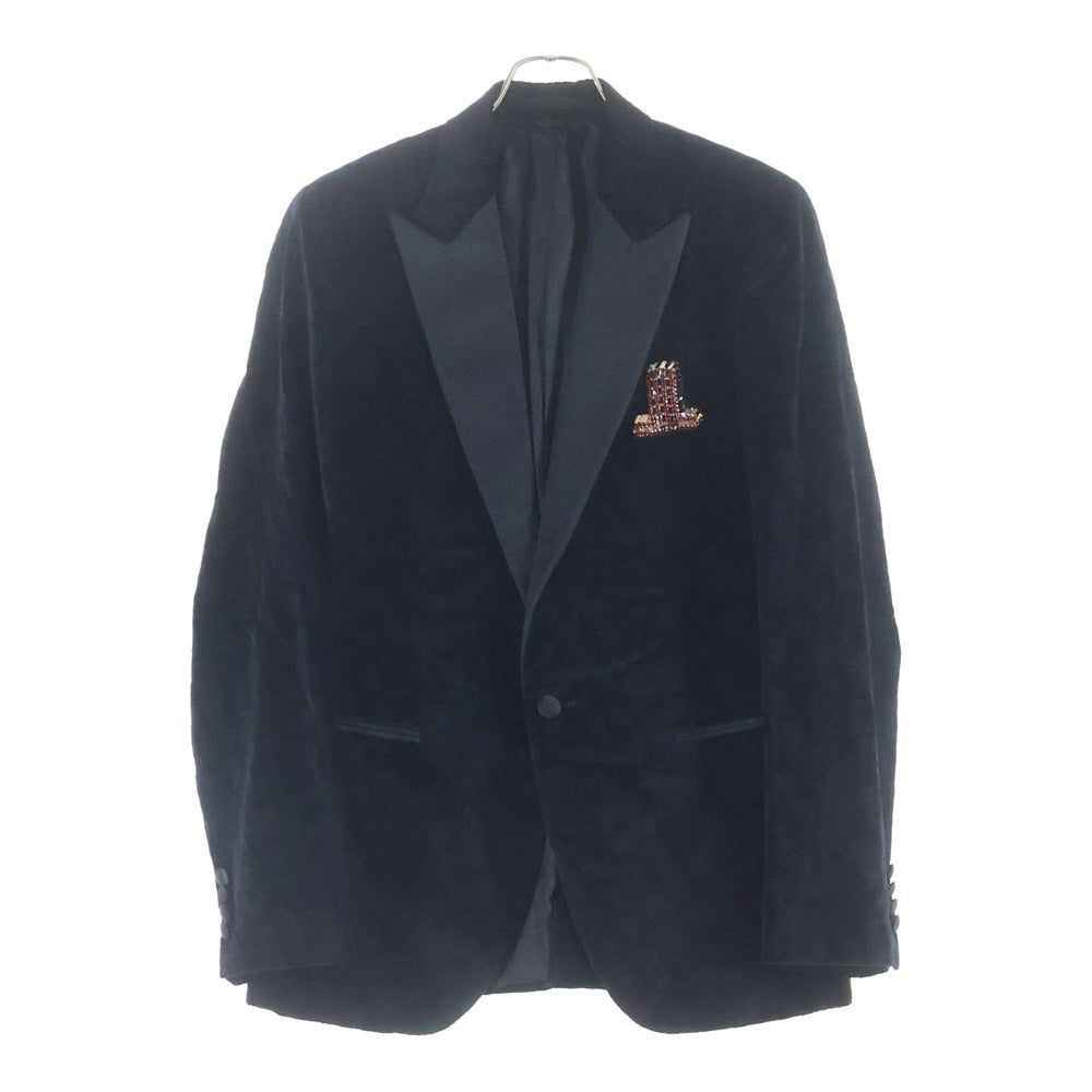 LANVIN(ランバン) ベルベット ロゴラインストーン 1Bテーラードジャケット ブラック