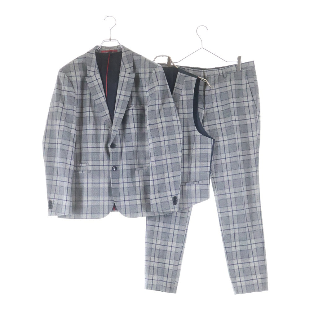 HUGO BOSS(ヒューゴボス) GUABELLO ウール チェック 2Bテーラードジャケット センタープレス スラックスパンツ セットアップ グレー