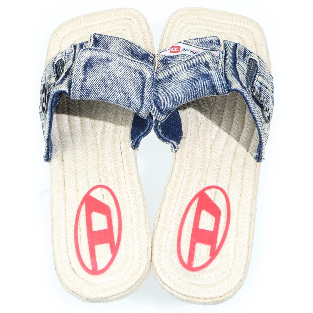 DIESEL(ディーゼル) D-IBIZA ロゴデザイン マルチポケット デニム切り替え ヒール サンダル レディース ベージュ/インディゴ Y03568-P8100