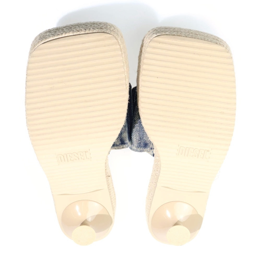 DIESEL(ディーゼル) D-IBIZA ロゴデザイン マルチポケット デニム切り替え ヒール サンダル レディース ベージュ/インディゴ Y03568-P8100