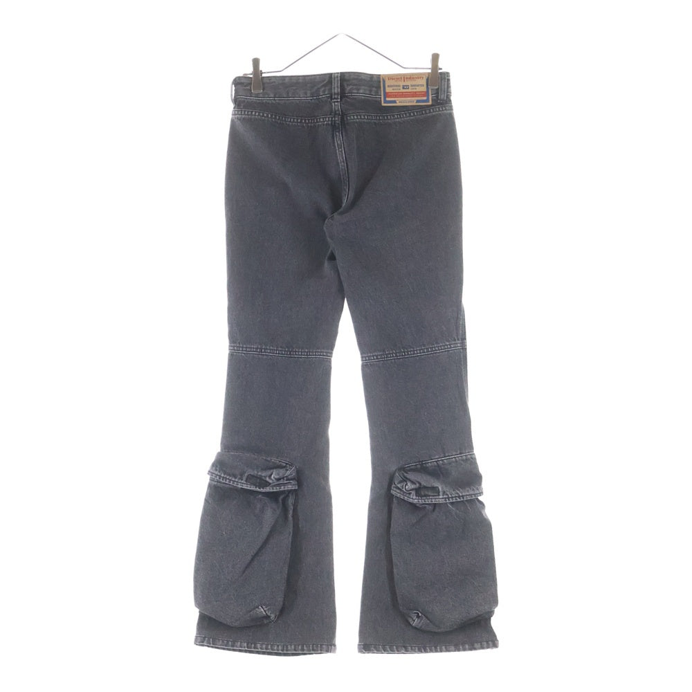 DIESEL(ディーゼル) 24AW D-POKY-S JEANS マルチポケット ロゴデザイン ジップアップ フレア デニムパンツ レディース ブラック A14739