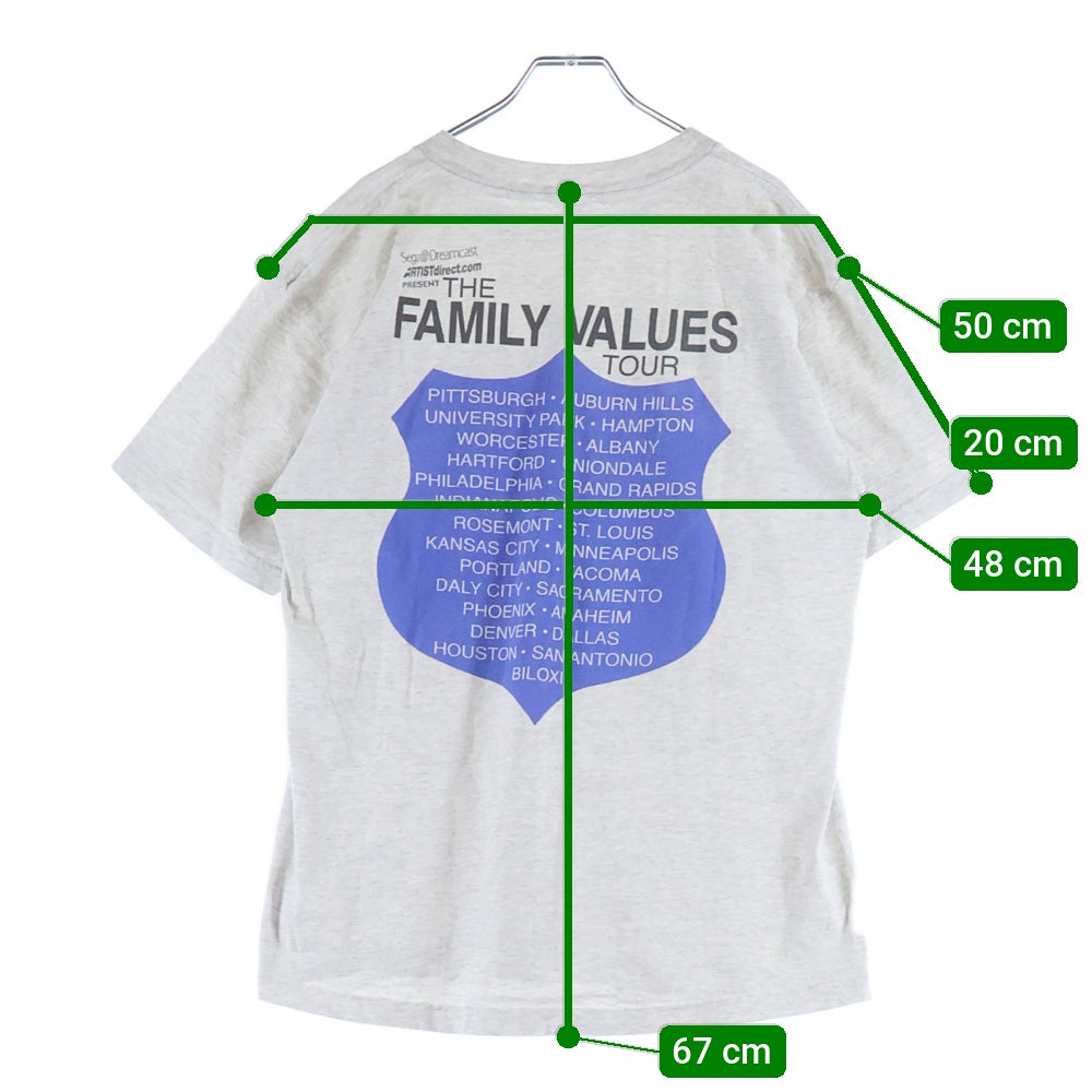VINTAGE(ヴィンテージ) 90S VINTAGE 1999 THE FAMILY VALUES TOUR TEE ヴィンテージ ザファミリーバリューズツアー 両面プリントTシャツ 半袖クルーネックカットソー グレー