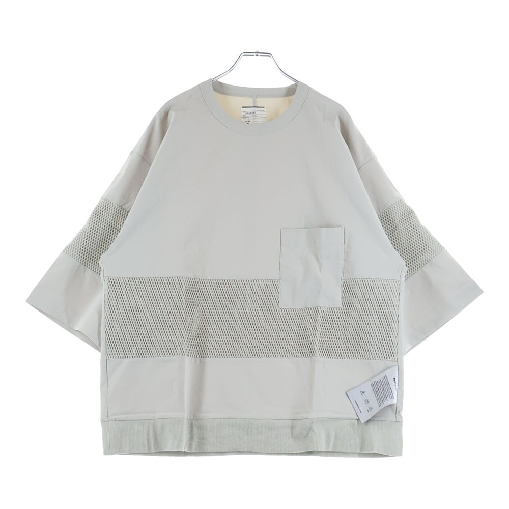 SHAREEF(シャリーフ) メッシュ切り替え クルーネック半袖ナイロンTシャツ カットソー グレー 21535030