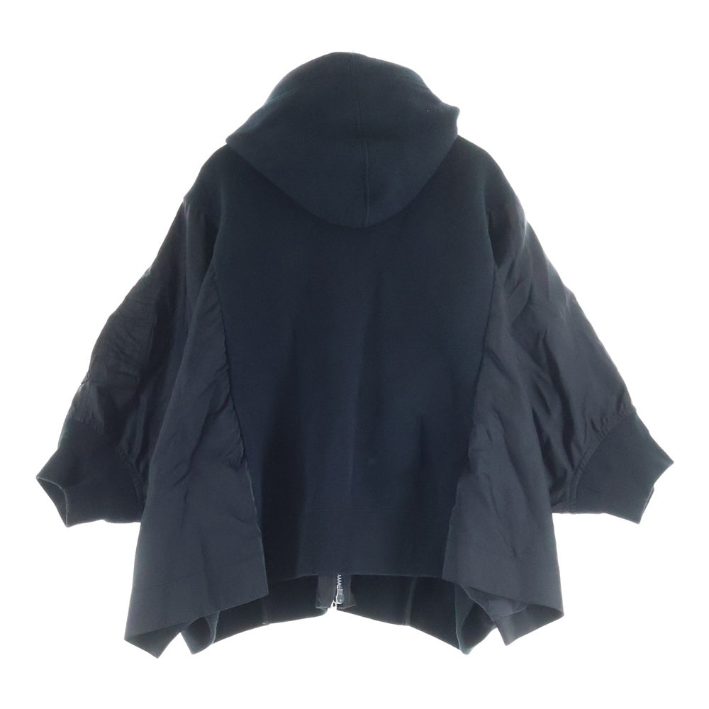 Sacai(サカイ) コットン ナイロン クロップドスリーブ ダブルジップアップ フーデッド ブルゾン ジャケット レディース ブラック 21-05577