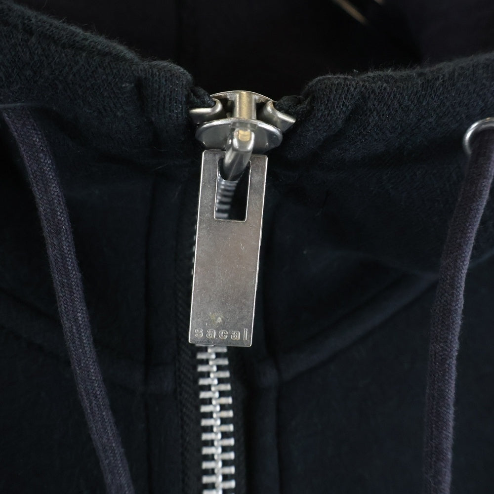 Sacai(サカイ) コットン ナイロン クロップドスリーブ ダブルジップアップ フーデッド ブルゾン ジャケット レディース ブラック 21-05577
