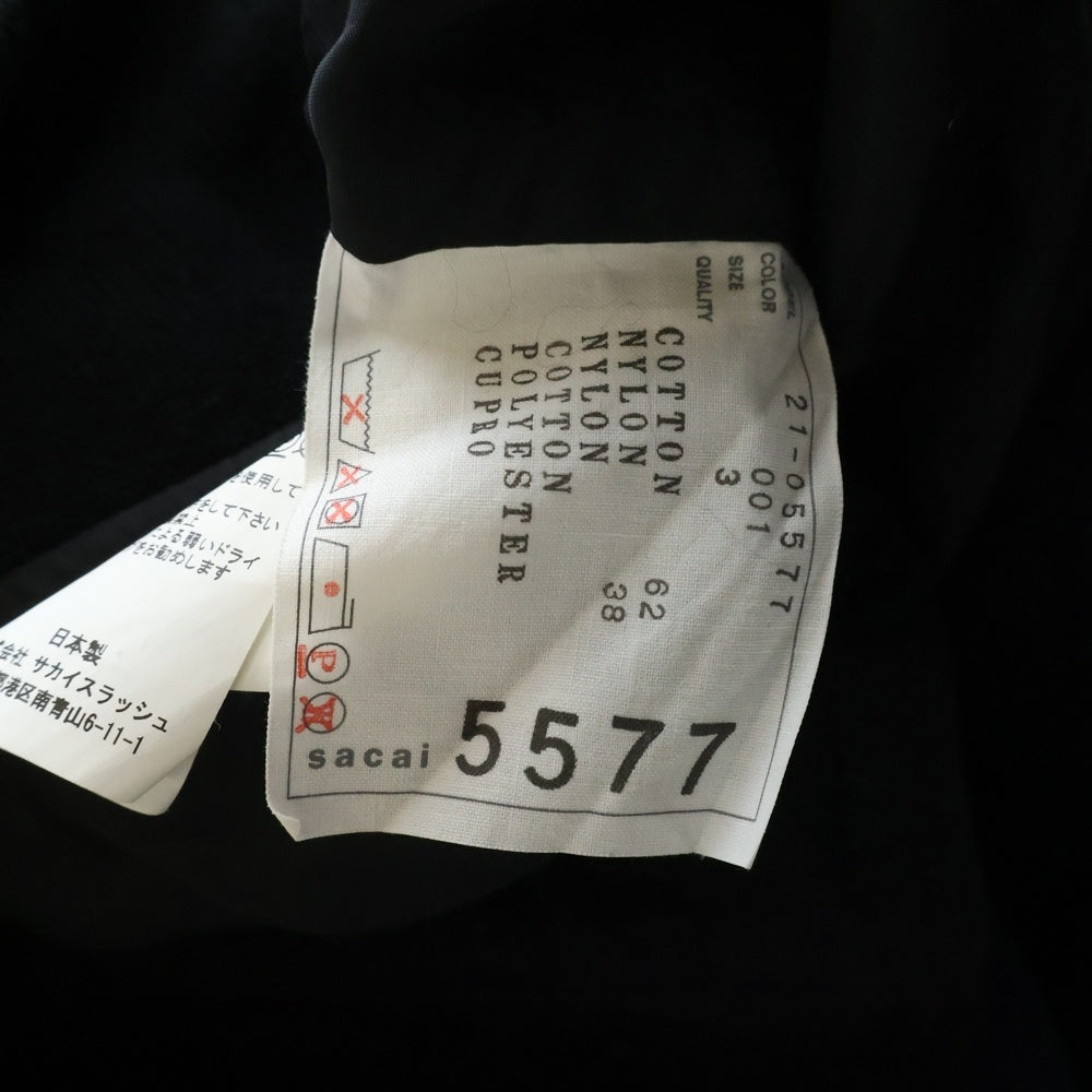 Sacai(サカイ) コットン ナイロン クロップドスリーブ ダブルジップアップ フーデッド ブルゾン ジャケット レディース ブラック 21-05577