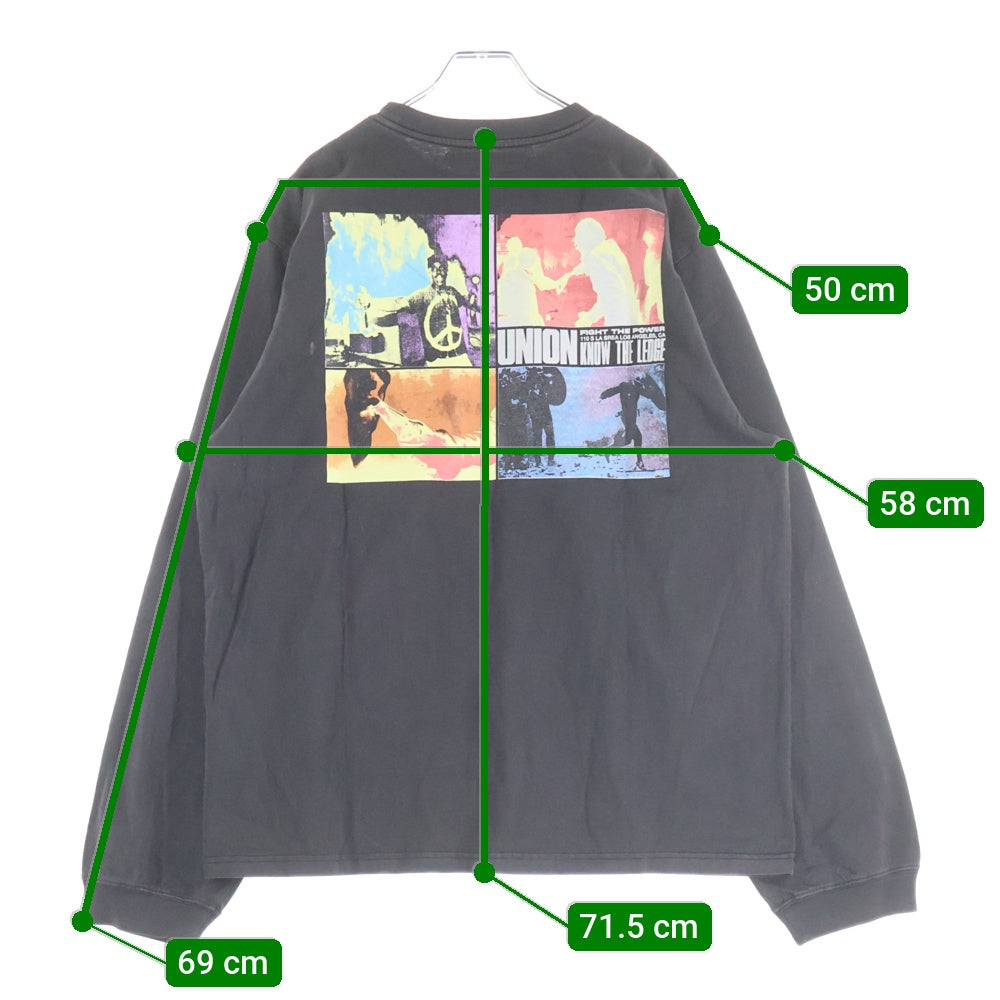 UNION(ユニオン) UPRISE L/S TEE フロントプリント クルーネック 長袖Tシャツ カットソー ブラック