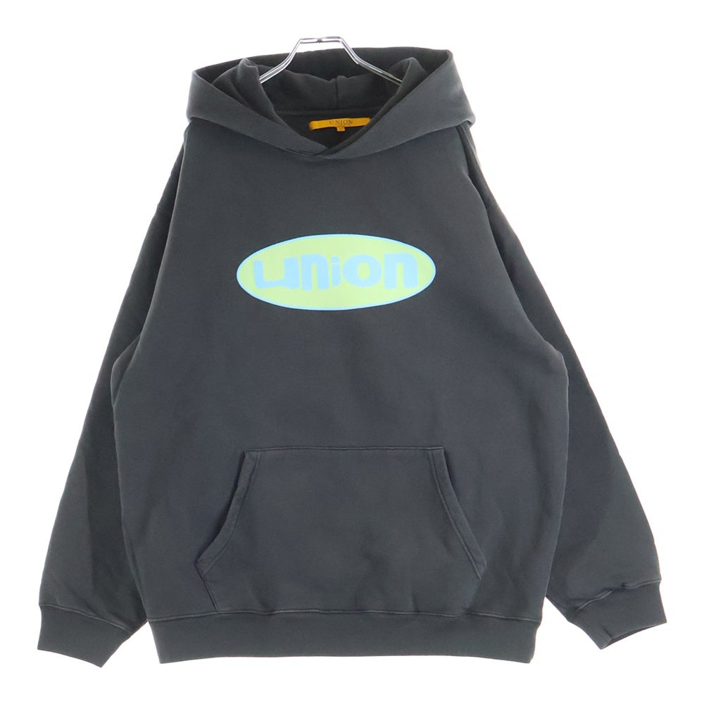 UNION(ユニオン) WARPED HOOD フロントロゴ スウェット プルオーバーパーカー ブラック
