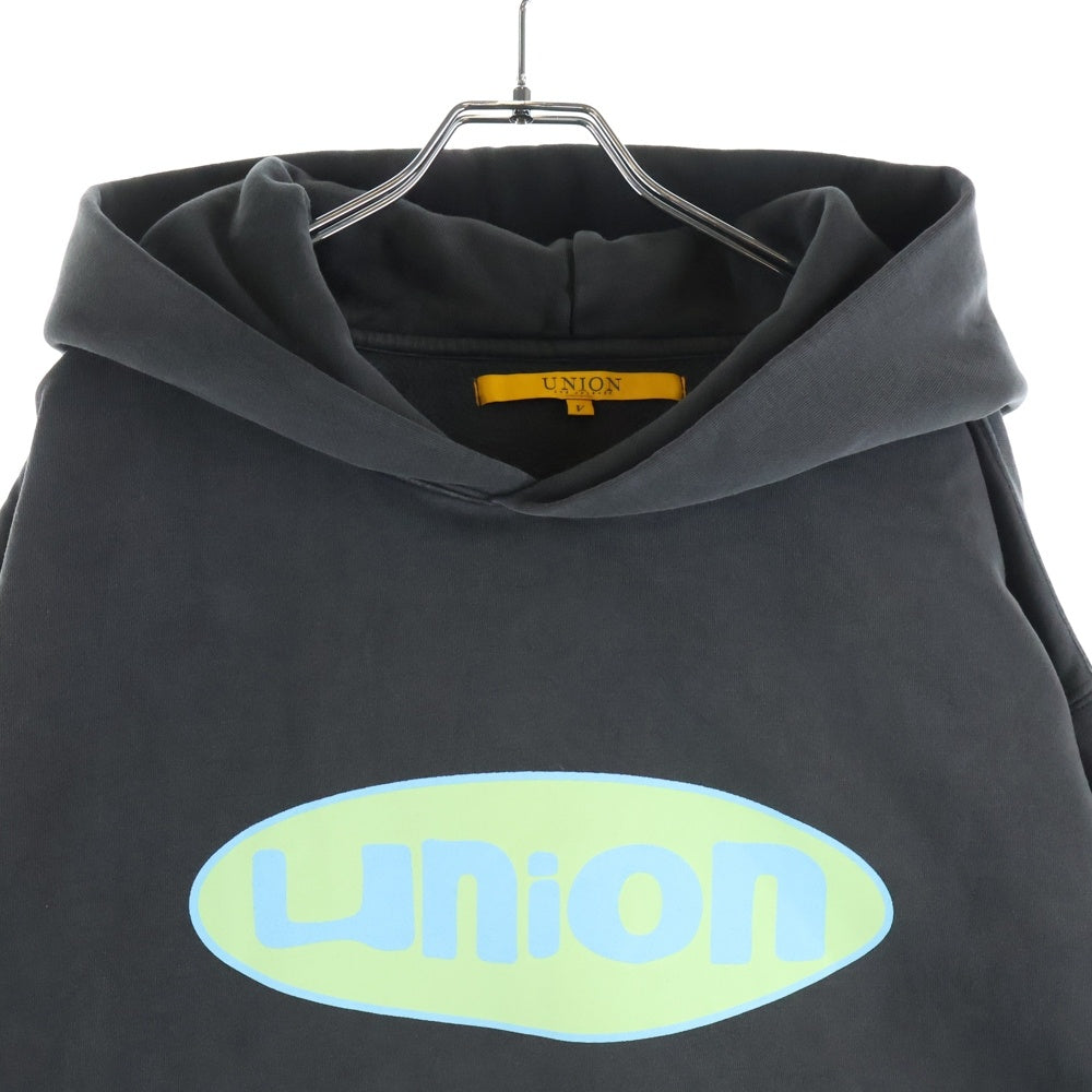 UNION(ユニオン) WARPED HOOD フロントロゴ スウェット プルオーバーパーカー ブラック
