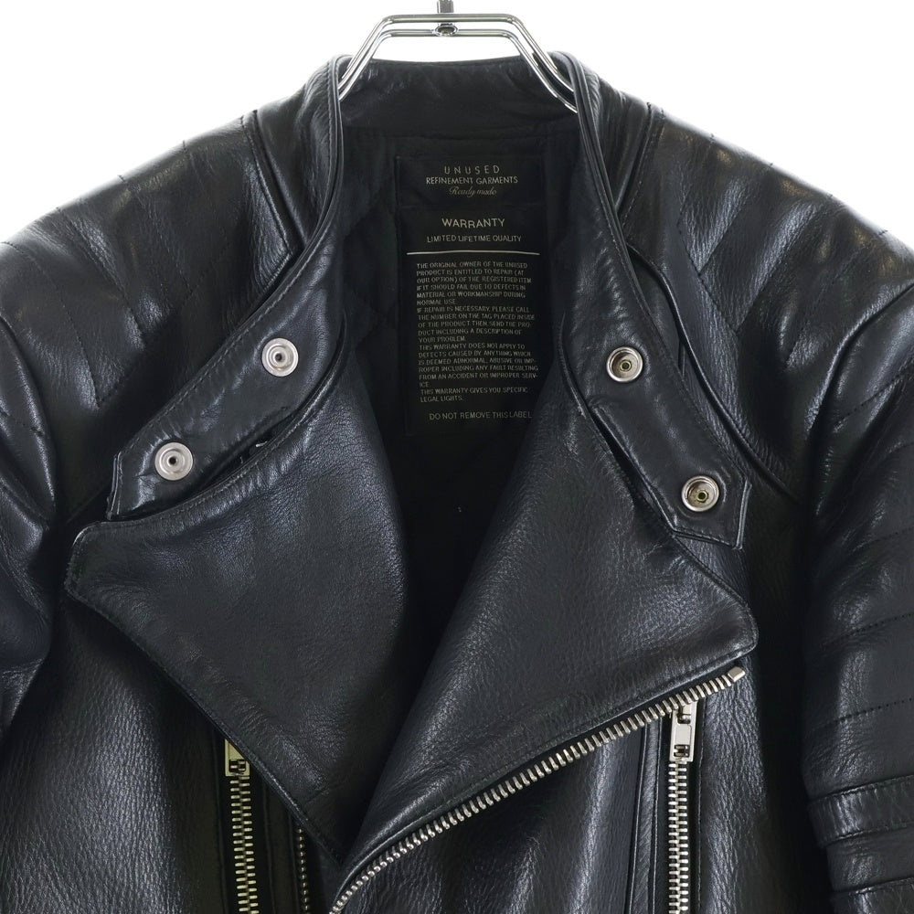 UNUSED(アンユーズド) 15AW カウレザー セミダブルライダース 裏地キルティング レザージャケット 牛革 ブラック US1304