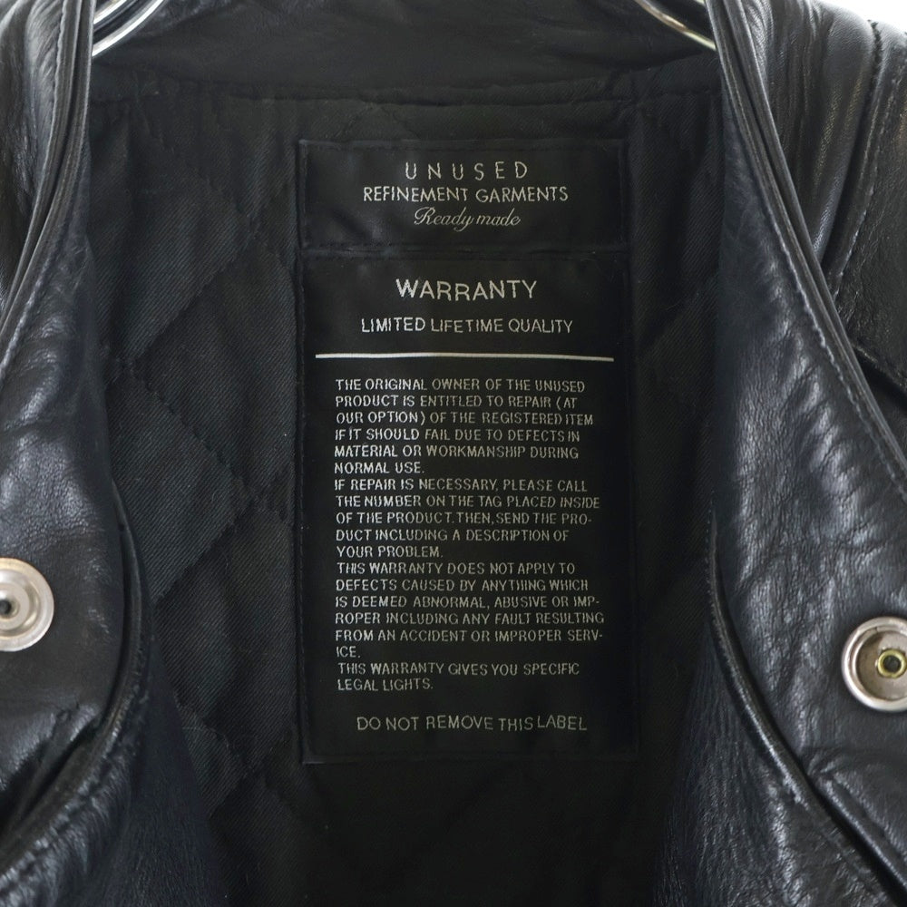 UNUSED(アンユーズド) 15AW カウレザー セミダブルライダース 裏地キルティング レザージャケット 牛革 ブラック US1304
