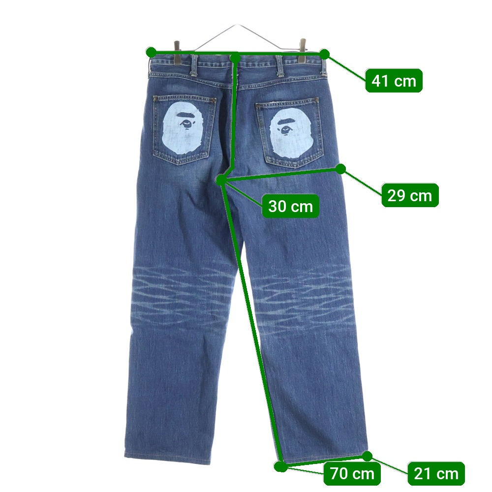 A BATHING APE(アベイシングエイプ) APE HEAD 猿顔プリント ジップフライ ストレート デニムパンツ インディゴ